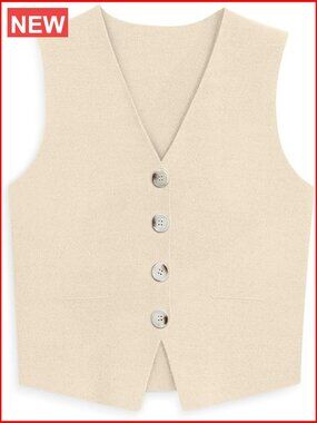 Viscose Polyamide Polyester Sweater Vest Sleeveless V-Neck Button Up